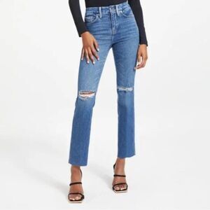 Good American Size 6 28 Good Curve Straight Leg Jeans Distressed Blue527